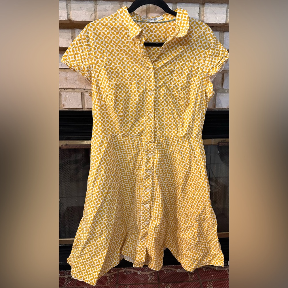Boden Mustard and White Geometric Blouse